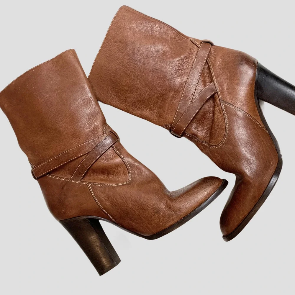 J. Crew Tenley Leather Mid Calf Boots 9.5 - Picture 2 of 8